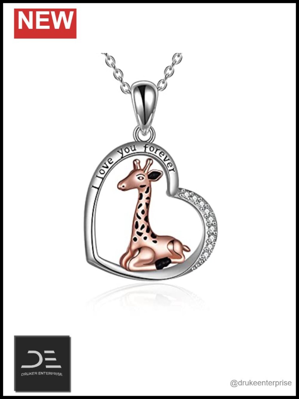 Sterling Silver Giraffe Pendant Necklace I Love You Forever Heart Charm for Mom
